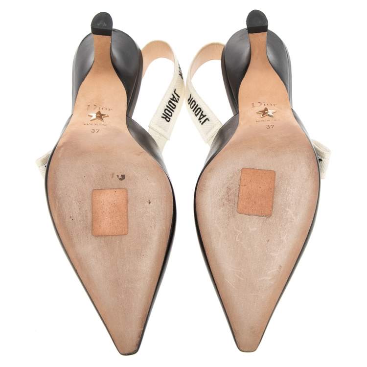 Pre Owned Dior Black Leather J'Adior Pointed Toe Slingback Sandals Size 37