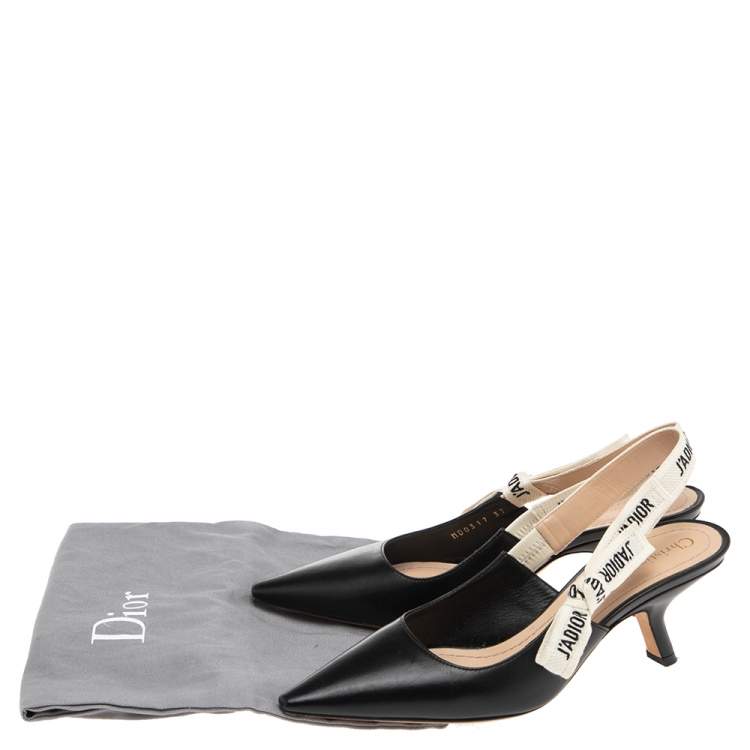 Pre Owned Dior Black Leather J'Adior Pointed Toe Slingback Sandals Size 37