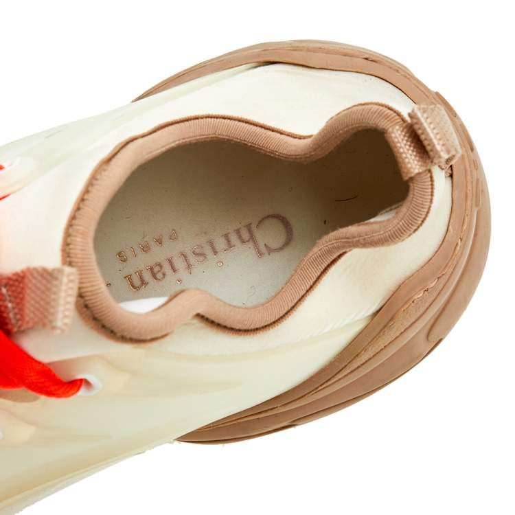 Pre Owned Dior Cream/ Beige Rubber and Leather D-Connect Sneakers Size 36
