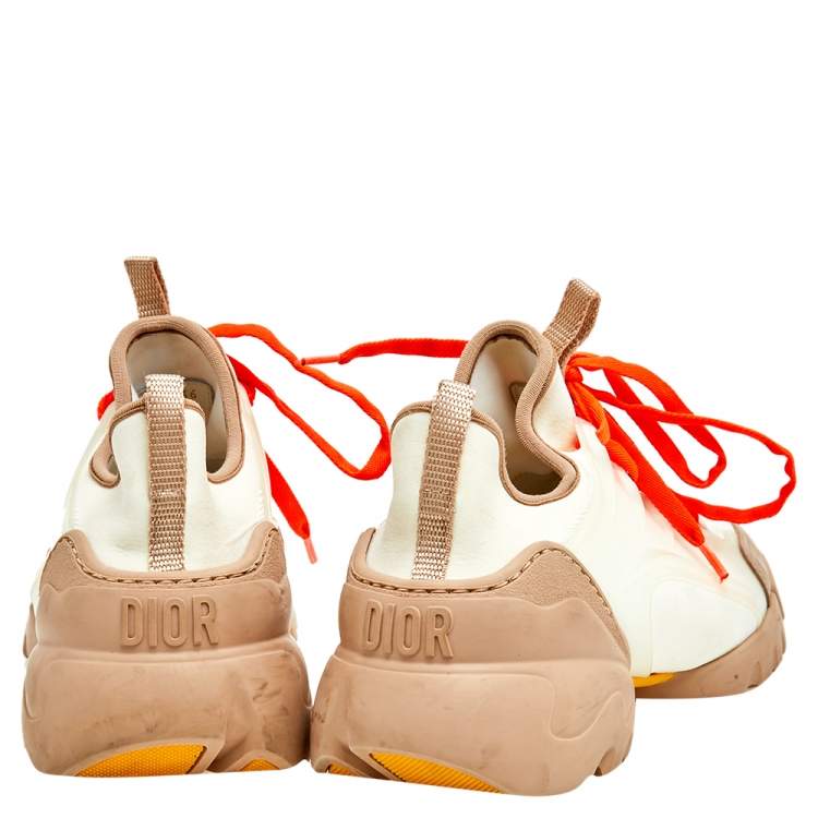 Pre Owned Dior Cream/ Beige Rubber and Leather D-Connect Sneakers Size 36