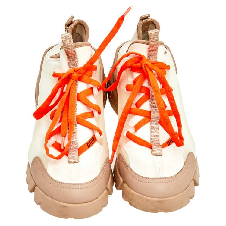 Pre Owned Dior Cream/ Beige Rubber and Leather D-Connect Sneakers Size 36