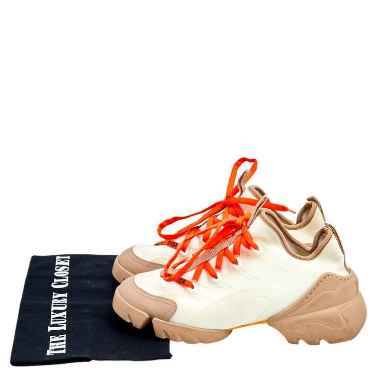 Pre Owned Dior Cream/ Beige Rubber and Leather D-Connect Sneakers Size 36