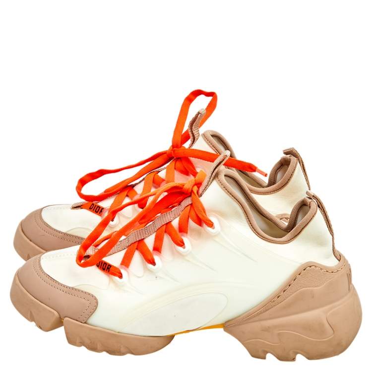 Pre Owned Dior Cream/ Beige Rubber and Leather D-Connect Sneakers Size 36