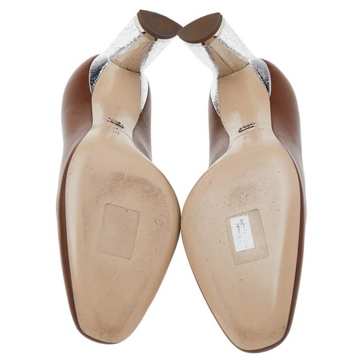 Pre Owned Dior Brown Leather Block Heel Pumps Size 36