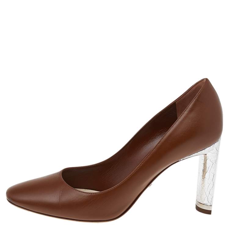 Pre Owned Dior Brown Leather Block Heel Pumps Size 36