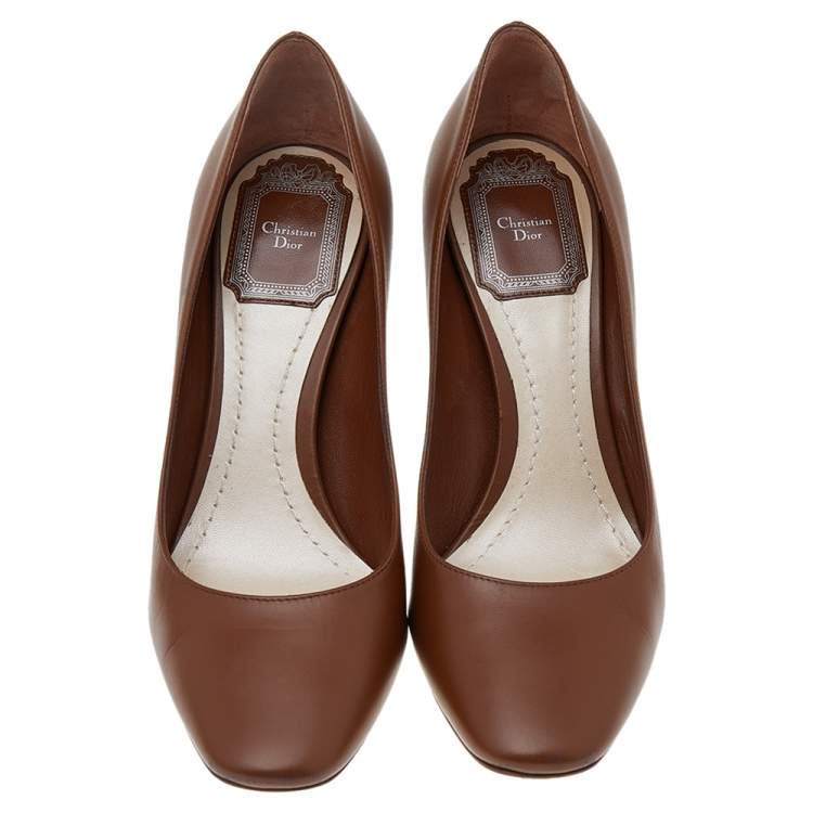Pre Owned Dior Brown Leather Block Heel Pumps Size 36