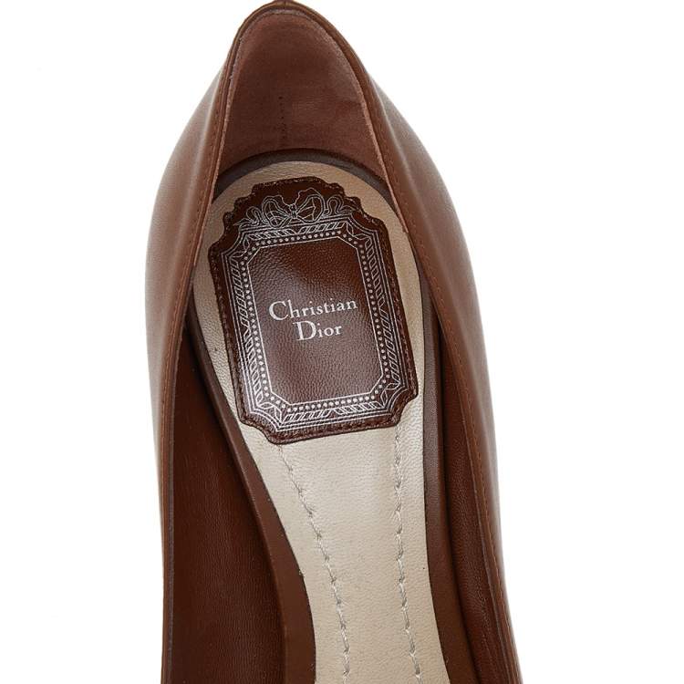 Pre Owned Dior Brown Leather Block Heel Pumps Size 36