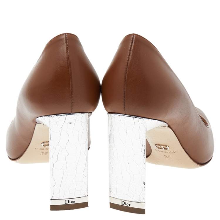 Pre Owned Dior Brown Leather Block Heel Pumps Size 36