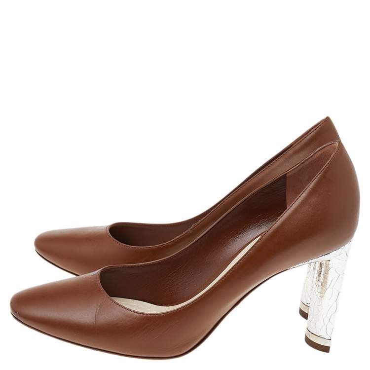 Pre Owned Dior Brown Leather Block Heel Pumps Size 36
