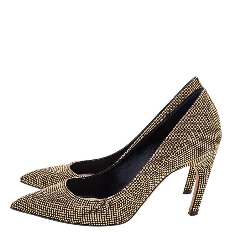 Pre Owned Dior Black Leather Gold Studded Suede Pointed Toe Pumps Size 36