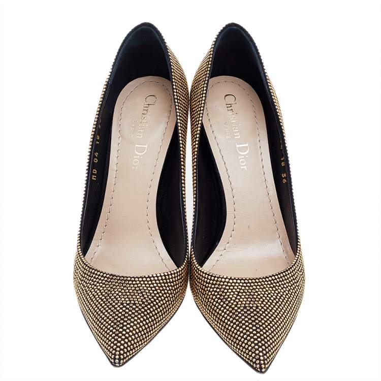 Pre Owned Dior Black Leather Gold Studded Suede Pointed Toe Pumps Size 36
