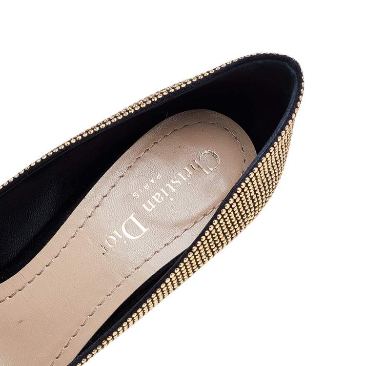 Pre Owned Dior Black Leather Gold Studded Suede Pointed Toe Pumps Size 36
