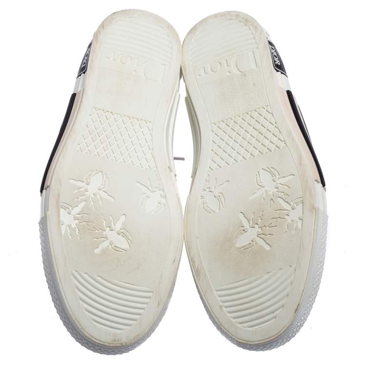 Pre Owned Dior White/Black Oblique Mesh And Rubber B23 High Top Sneakers Size 40