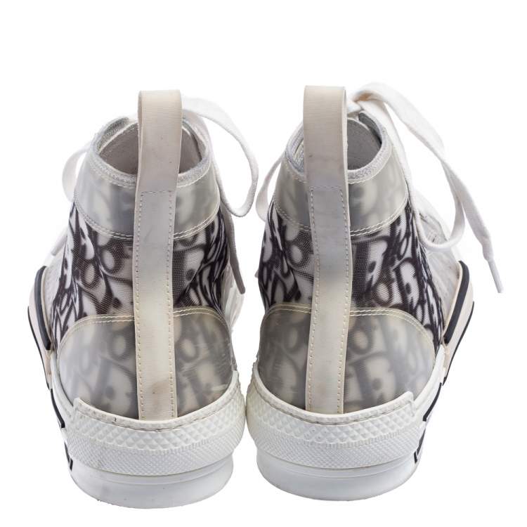 Pre Owned Dior White/Black Oblique Mesh And Rubber B23 High Top Sneakers Size 40