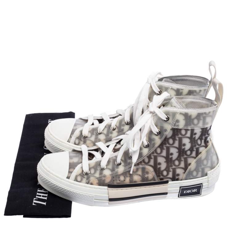 Pre Owned Dior White/Black Oblique Mesh And Rubber B23 High Top Sneakers Size 40