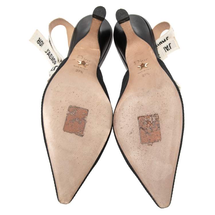 مملوكة مسبقًا Dior Black Canvas And Leather J'Adior Pointed Toe Slingback Sandals Size 37.5