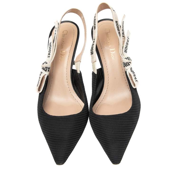 مملوكة مسبقًا Dior Black Canvas And Leather J'Adior Pointed Toe Slingback Sandals Size 37.5