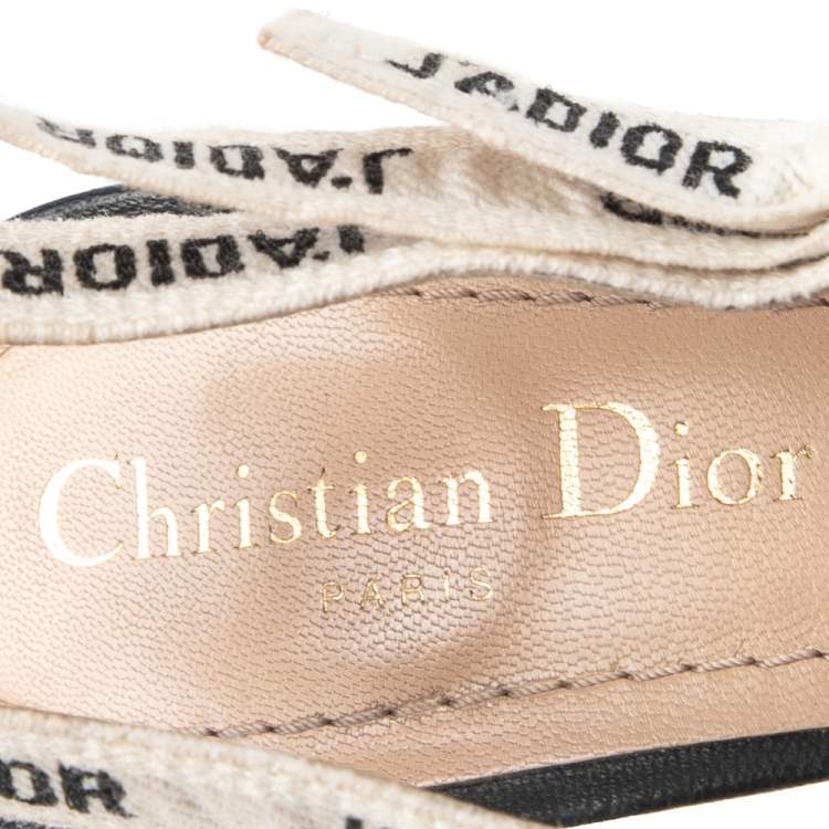 مملوكة مسبقًا Dior Black Canvas And Leather J'Adior Pointed Toe Slingback Sandals Size 37.5