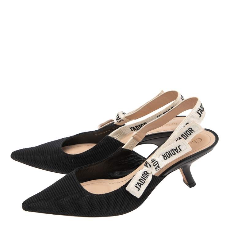 مملوكة مسبقًا Dior Black Canvas And Leather J'Adior Pointed Toe Slingback Sandals Size 37.5