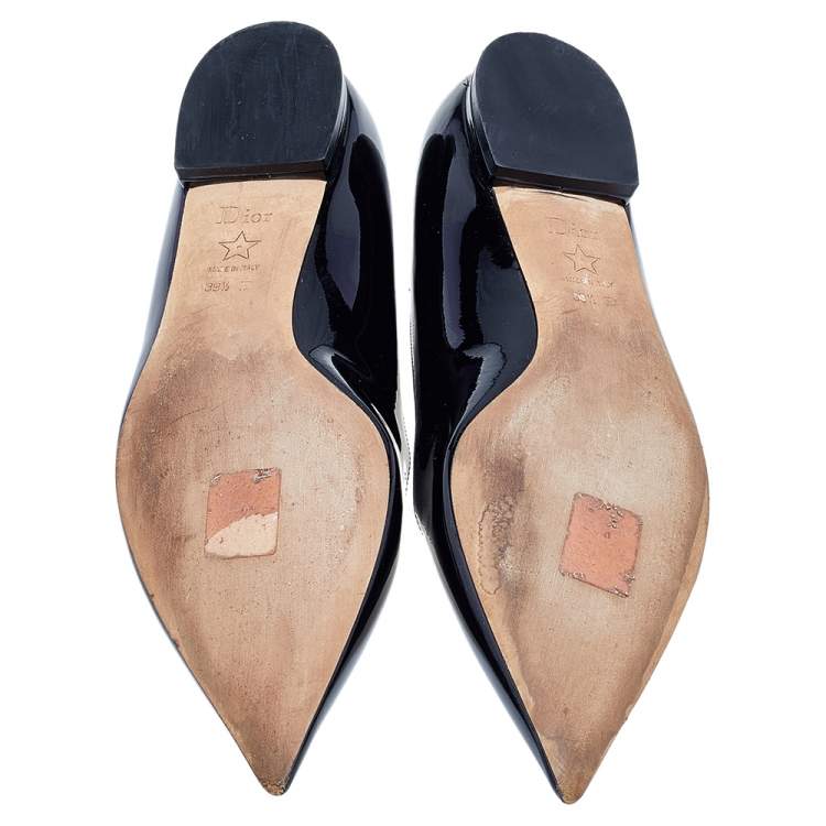 Pre Owned Dior Black Patent Leather Pointed Toe Ballet Flats Size 39.5