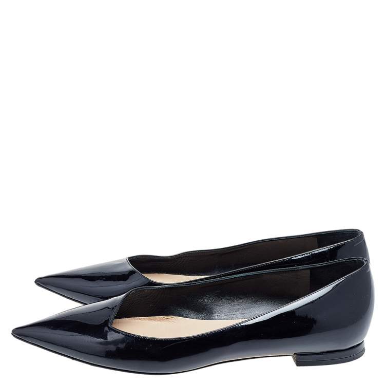 Pre Owned Dior Black Patent Leather Pointed Toe Ballet Flats Size 39.5