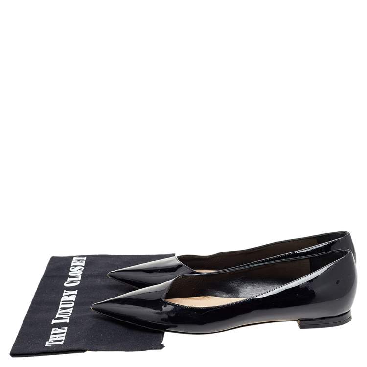 Pre Owned Dior Black Patent Leather Pointed Toe Ballet Flats Size 39.5