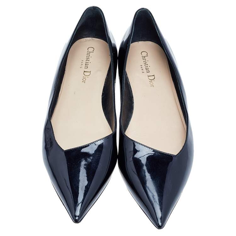 Pre Owned Dior Black Patent Leather Pointed Toe Ballet Flats Size 39.5