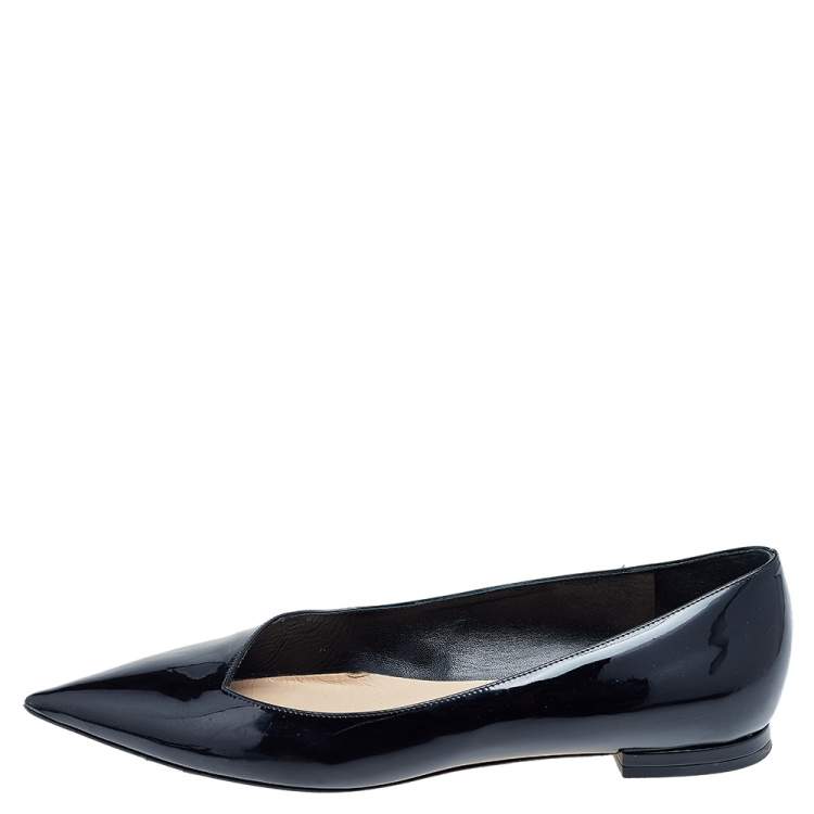 Pre Owned Dior Black Patent Leather Pointed Toe Ballet Flats Size 39.5