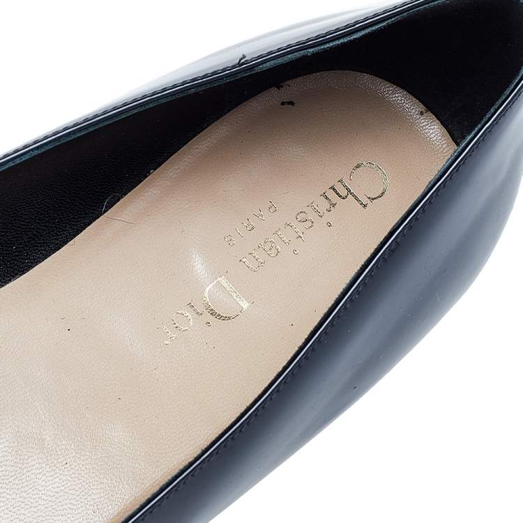 Pre Owned Dior Black Patent Leather Pointed Toe Ballet Flats Size 39.5