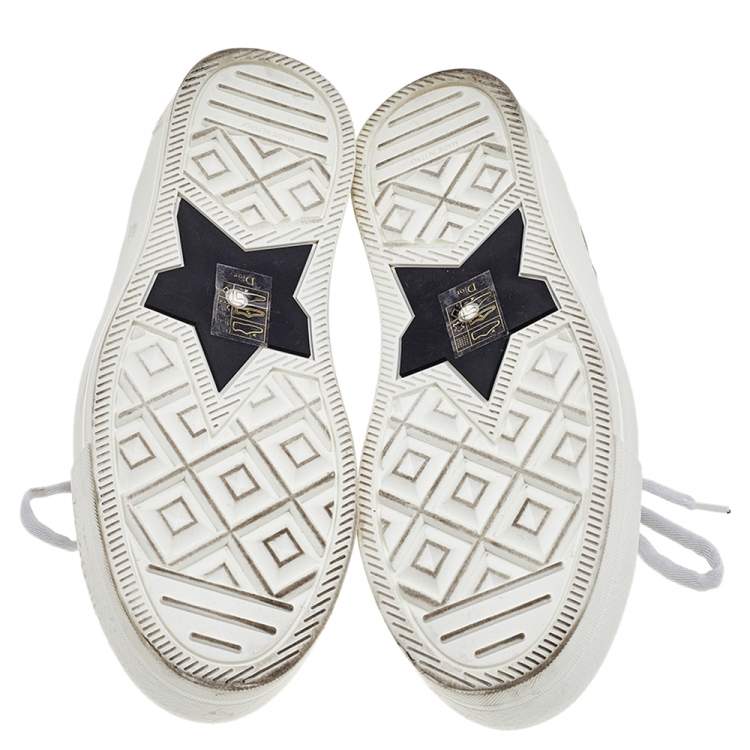Pre Owned Dior White/Grey Oblique Embroidered Fabric Motif Walk'n'Dior Low Top Sneakers Size 38.5