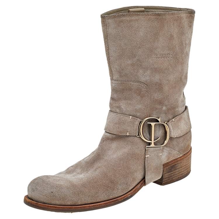 Pre Owned Dior Beige Suede Buckle Detail Ankle Length Boots Size 41