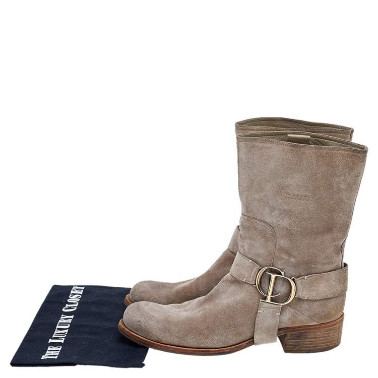 Pre Owned Dior Beige Suede Buckle Detail Ankle Length Boots Size 41
