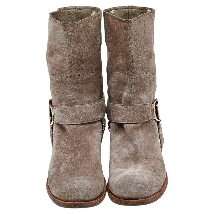 Pre Owned Dior Beige Suede Buckle Detail Ankle Length Boots Size 41