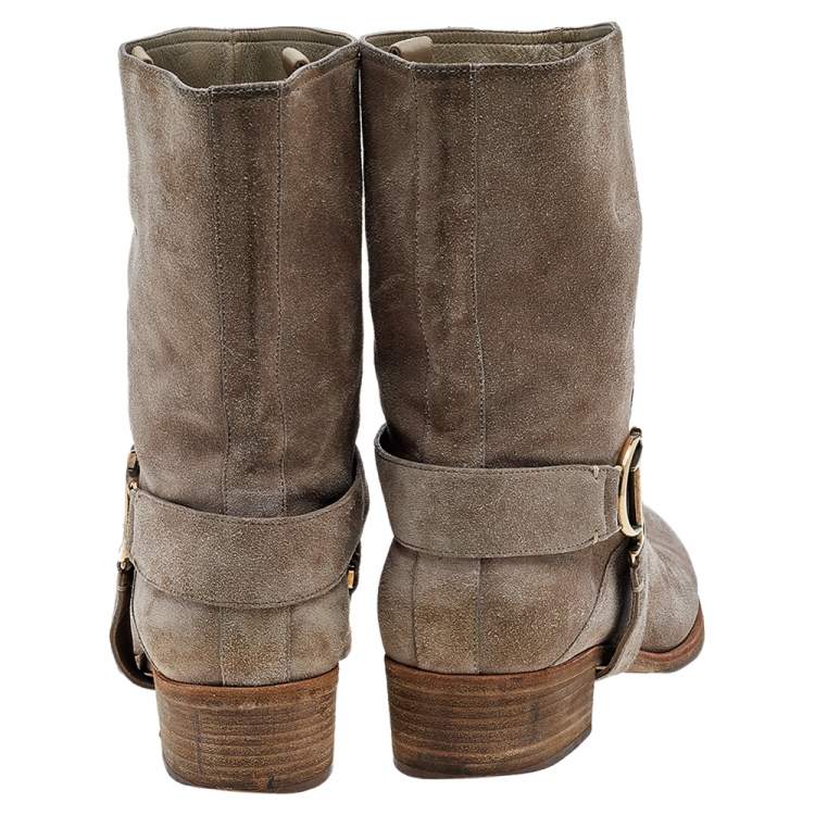 Pre Owned Dior Beige Suede Buckle Detail Ankle Length Boots Size 41