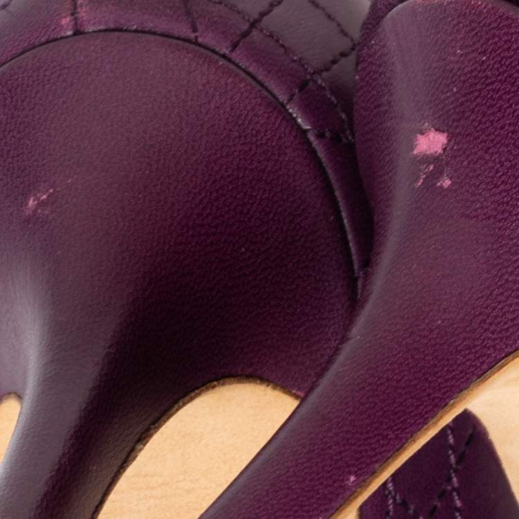 Pre Owned Dior Purple Cannage Leather Bow Pumps Size 40.5