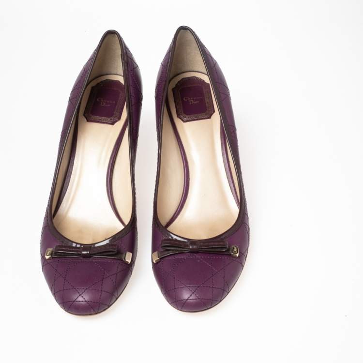 Pre Owned Dior Purple Cannage Leather Bow Pumps Size 40.5