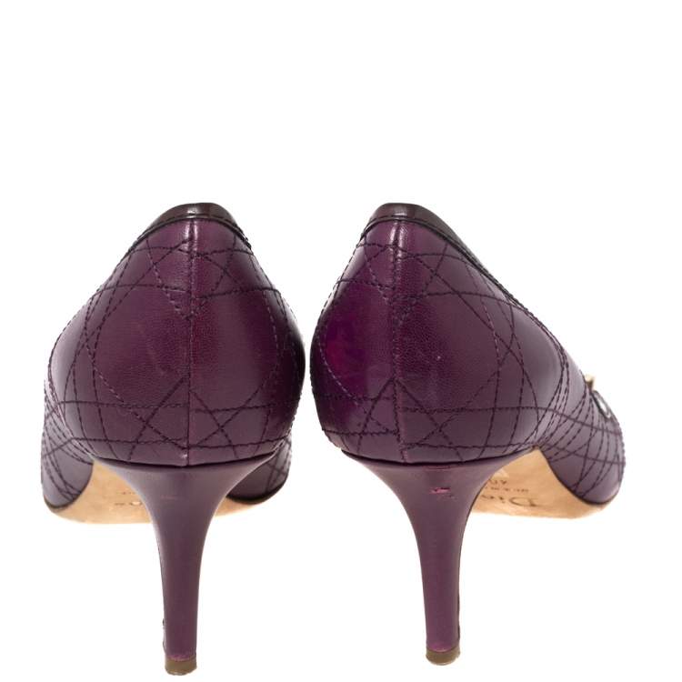 Pre Owned Dior Purple Cannage Leather Bow Pumps Size 40.5