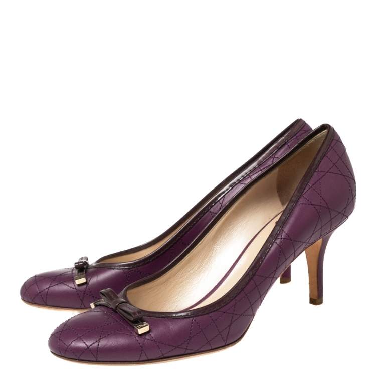 Pre Owned Dior Purple Cannage Leather Bow Pumps Size 40.5