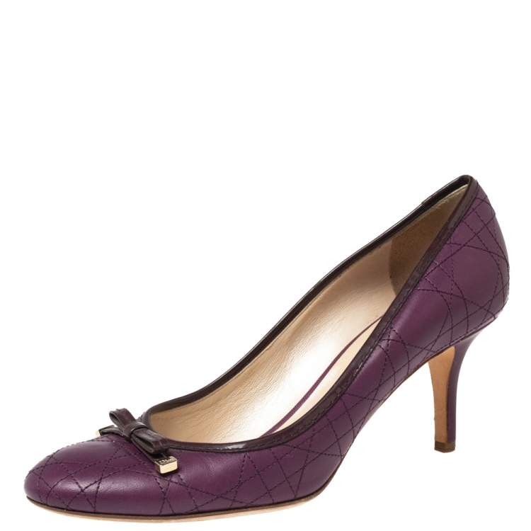 Pre Owned Dior Purple Cannage Leather Bow Pumps Size 40.5