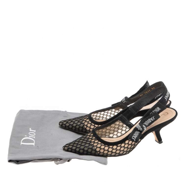 Pre Owned Dior Black Mesh J'Adior Slingback Pumps Size 36