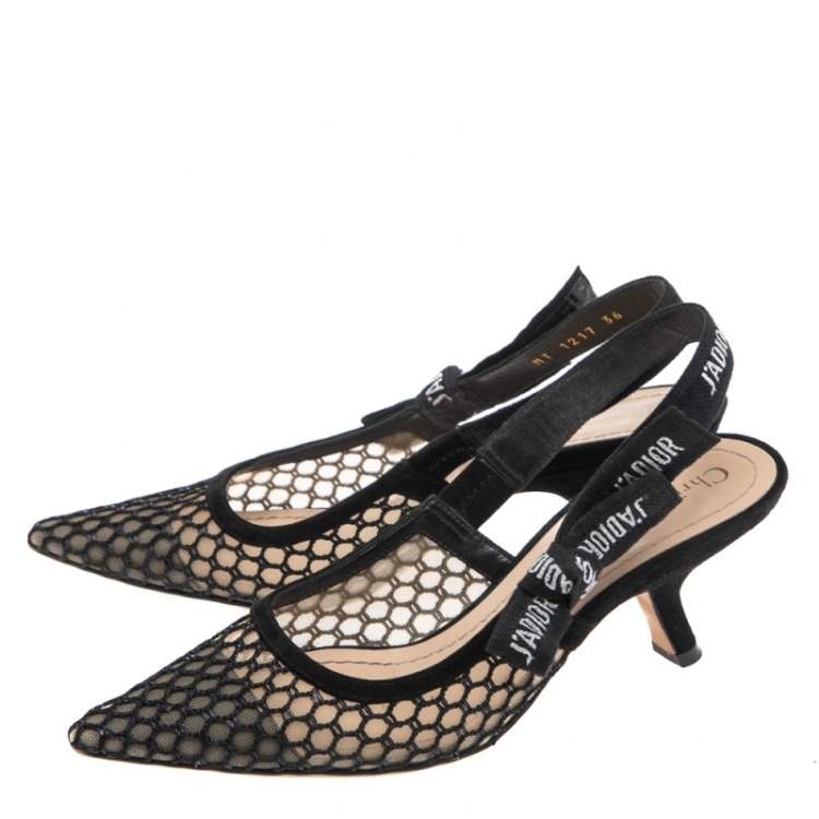 Pre Owned Dior Black Mesh J'Adior Slingback Pumps Size 36