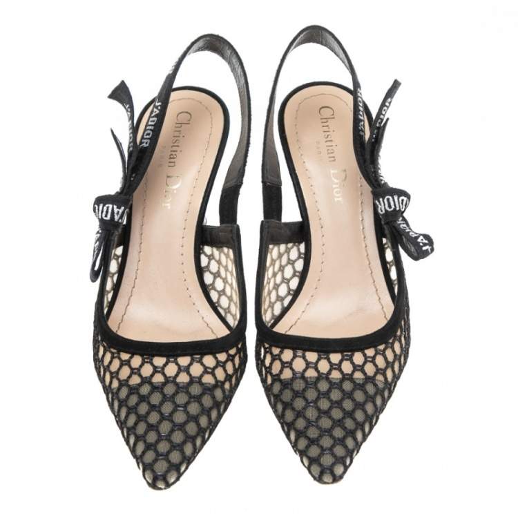Pre Owned Dior Black Mesh J'Adior Slingback Pumps Size 36