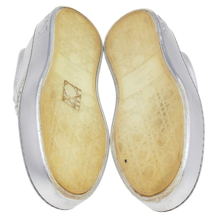 Pre Owned Dior Metallic Silver Woven Leather Slip On Sneakers Size 36