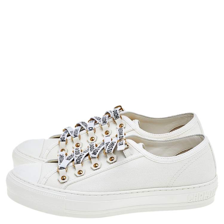 Pre Owned Dior White Canvas And Leather Walk'n'Dior Sneakers Size 38