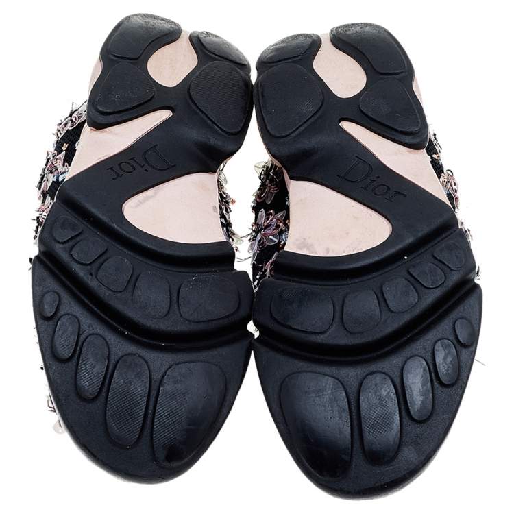 Pre Owned Dior Black Mesh Fusion Floral Embellished Slip On Sneakers Size 38