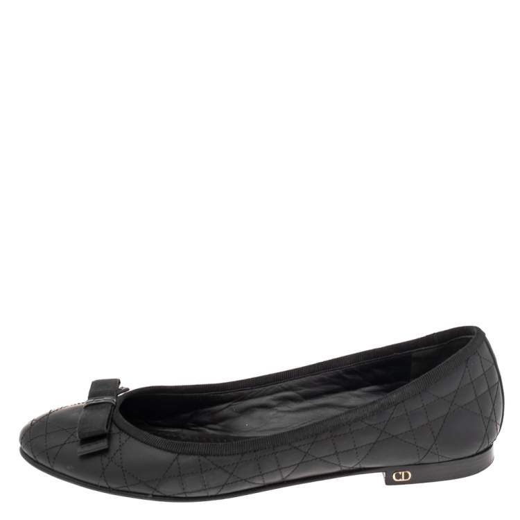 Pre Owned Dior Black Cannage Rubber Bow Ballet Flats Size 39.5