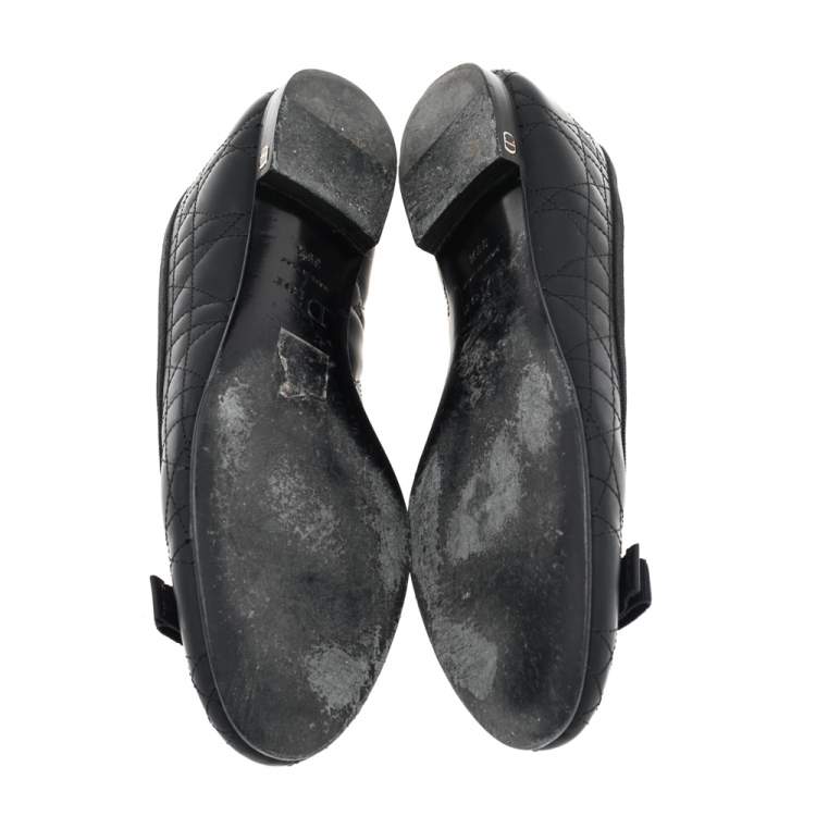 Pre Owned Dior Black Cannage Rubber Bow Ballet Flats Size 39.5