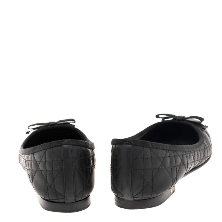 Pre Owned Dior Black Cannage Rubber Bow Ballet Flats Size 39.5