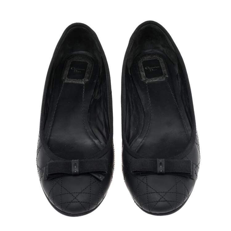 Pre Owned Dior Black Cannage Rubber Bow Ballet Flats Size 39.5