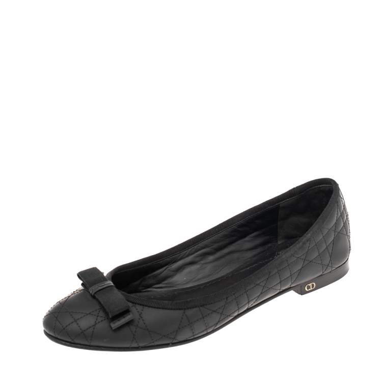 Pre Owned Dior Black Cannage Rubber Bow Ballet Flats Size 39.5